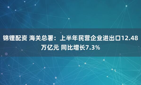 锦锂配资 海关总署：上半年民营企业进出口12.48万亿元 同比增长7.3%
